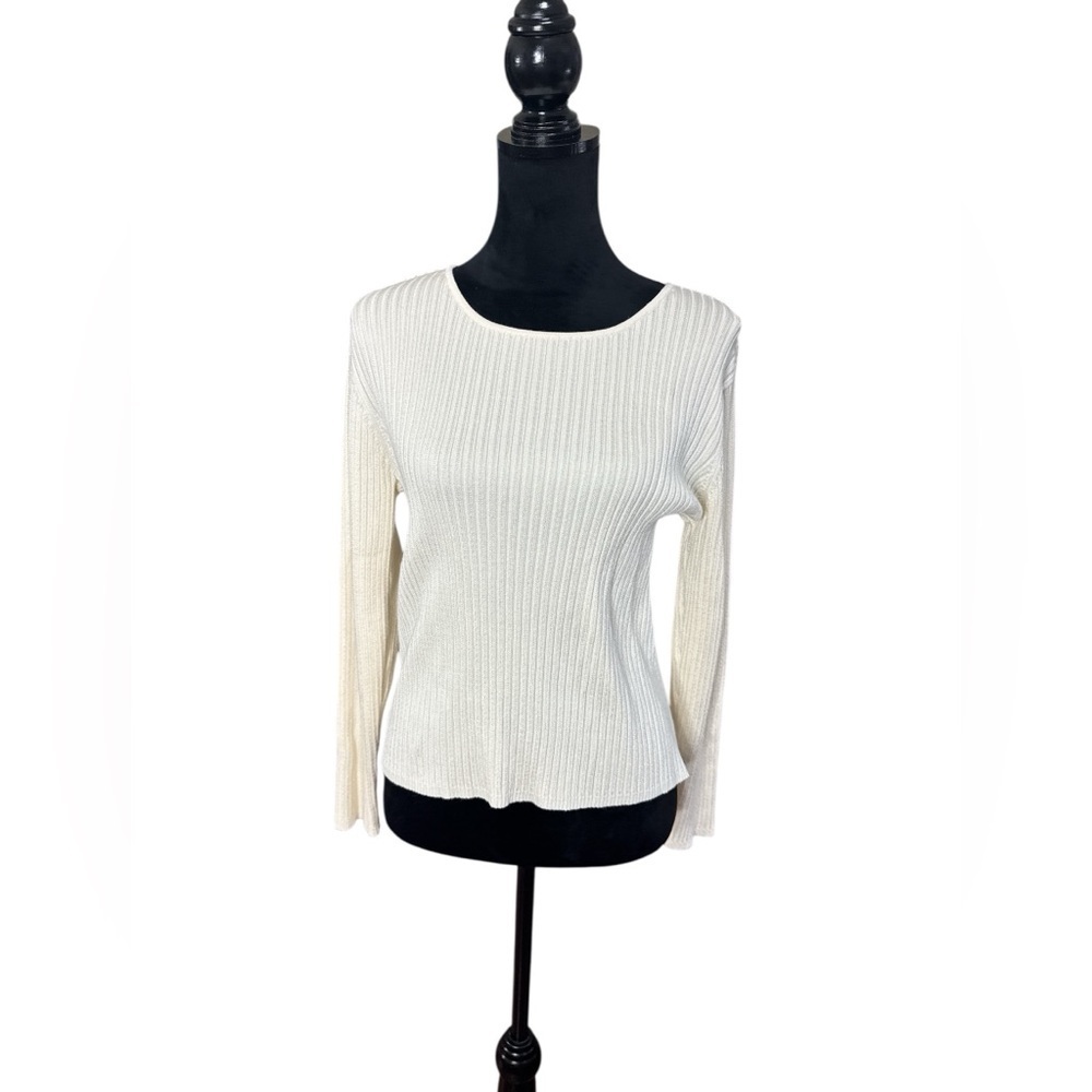 Liz Claiborne Lizwear Cream Ribbed Knit Long Sleeve Sweater Size M - Picture 2 of 9